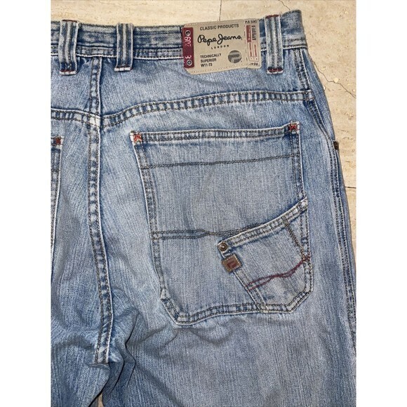 Pepe Jeans London Light Wash Distressed Blue Denim Straight Jeans Men's Size‎ 34 - Picture 10 of 12